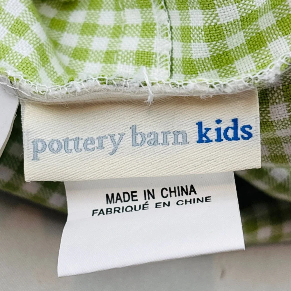 Pottery Barn Kids Sabrina Basket 3 Liner Lot Green White Gingham XL L Cotton